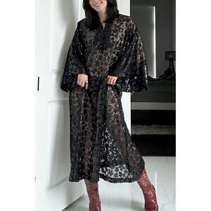 La Vie Style House Floral Sequined Net Caftan Maxi Dress One Size NEW